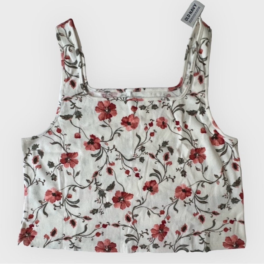 OLD NAVY Fitted Printed Square-neck Ultra-Cropped  Rib-Knit Tank Top